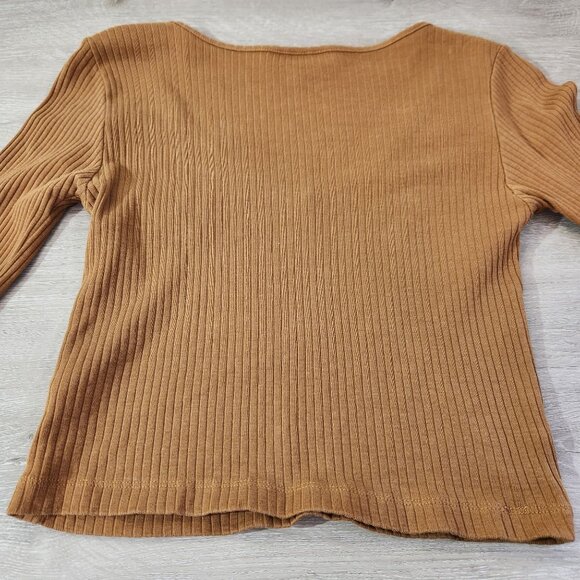 Topshop Brown Long-Sleeve Ribbed Knit Crop Top Womens Size 4 - Picture 9 of 14